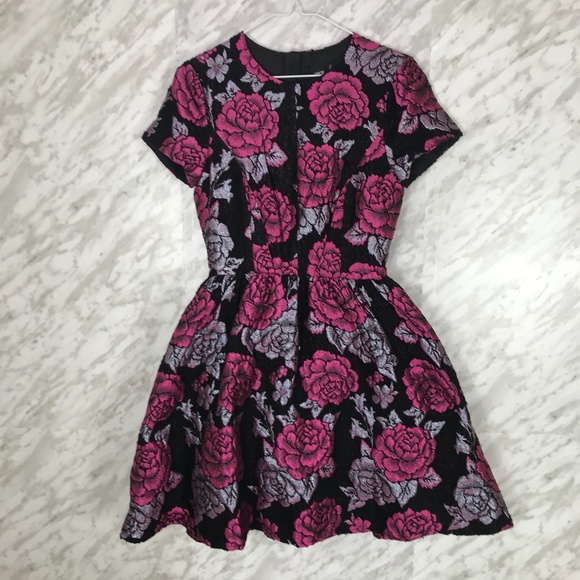 ASOS Structured Dolly Skater Dress Floral Black 0 - Picture 2 of 15